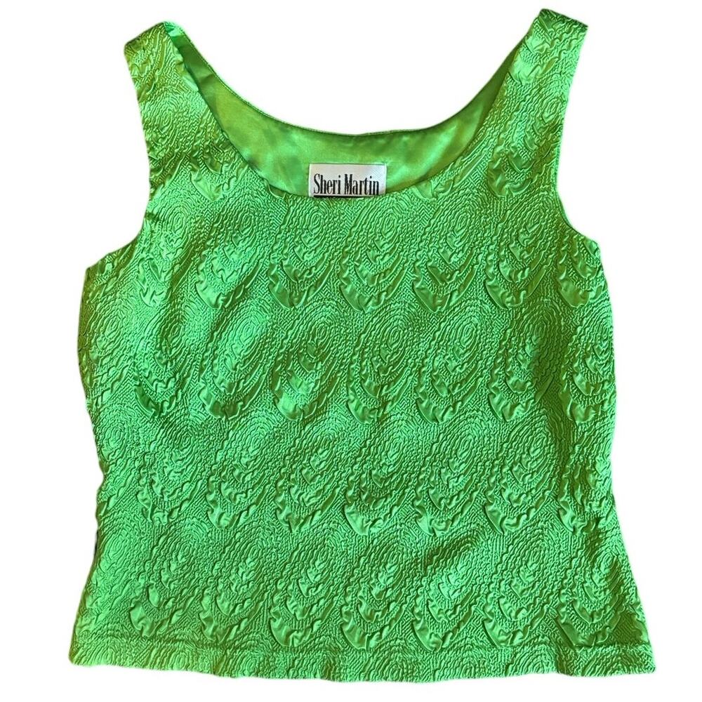 Sheri Martin Green Textured Scoop Neck Tank Top